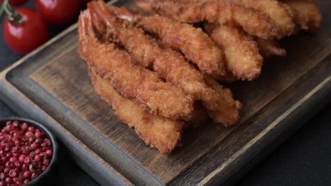 Shrimp or prawn tempura breaded with salt, spices and tartar sauce, Asian cuisin Stock Footage 340036843