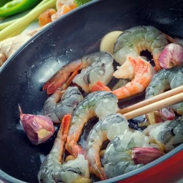 Shrimp on the Pan Stock Photos