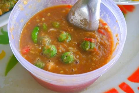 Shrimp paste chili paste, local food, delicious taste Eat with fresh vegetables Stock Photos