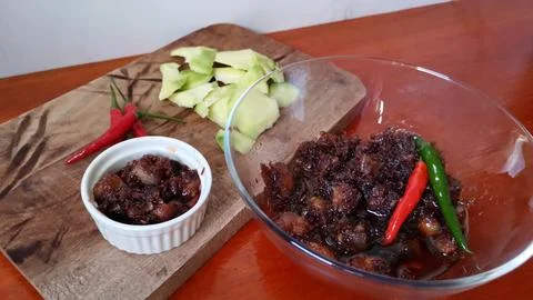 Shrimp Paste with Unripe Mango Side Dish Stock Photos