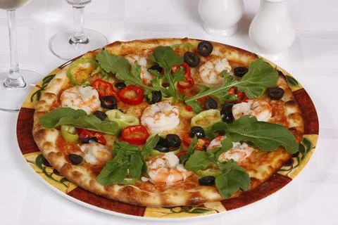 Shrimp pizza Stock Photos