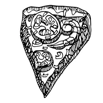 Shrimp pizza slice, vector hand drawing isolated from background.  Illustrazione stock
