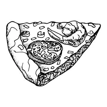 Shrimp pizza slice, vector hand drawing isolated from background.  스톡 일러스트
