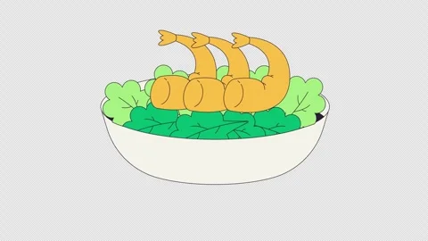 Shrimp salad bowl bouncing 2D cartoon object animation Видео 337408206