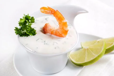 Shrimp with sauce Stock Photos