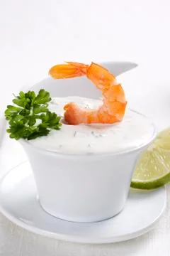 Shrimp with sauce Stock Photos