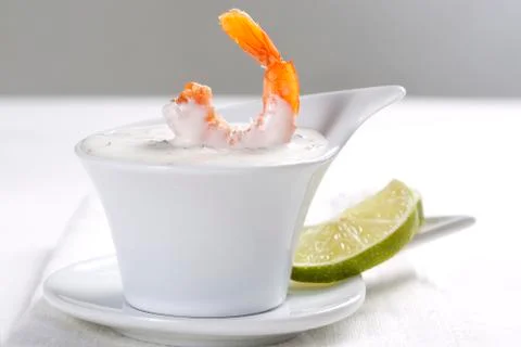 Shrimp with sauce Stock Photos