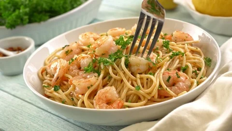 Shrimp Scampi with Spaghetti Stock Footage 102590247