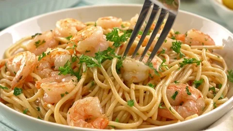 Shrimp Scampi with Spaghetti Stock Footage 102607311