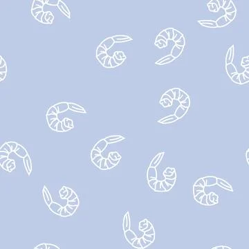 Shrimp seafood line seamless pattern Stock Illustration