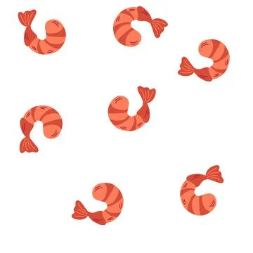 Shrimp seamless pattern. background with seafood. Underwater, sea life. Fish  스톡 일러스트