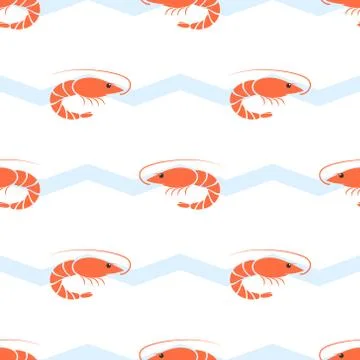 Shrimp seamless vector illustration. Stock Illustration