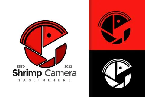Shrimp Shutter Camera Logo Design Vector Template Illustrazione stock