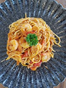 Shrimp Spaghetti Foto stock