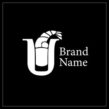 Shrimp tail in shell, inserted into the letter U Stock Illustration