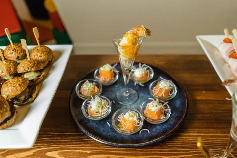 Shrimp in a wheat thread, a dish with fish appetizers. Stock Photos