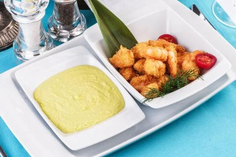 Shrimps, cleaned without shell, fried in batter Stock Photos