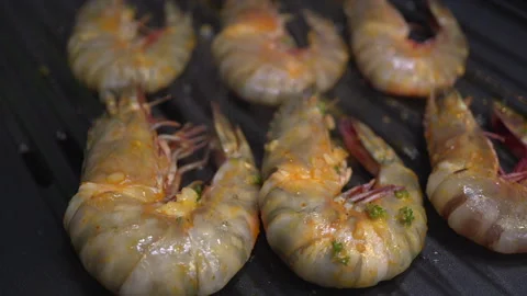 Shrimps Cooking on a Grill Stock Footage 248799665