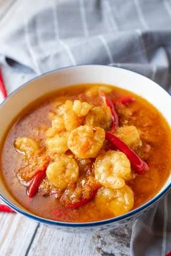 Shrimps curry with red chilli Stock Photos