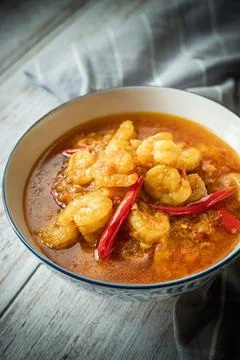 Shrimps curry with red chilli Stock Photos