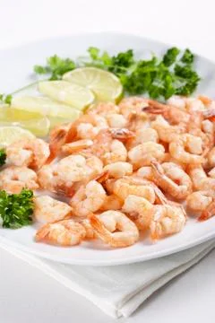 Shrimps with lime Stock Photos