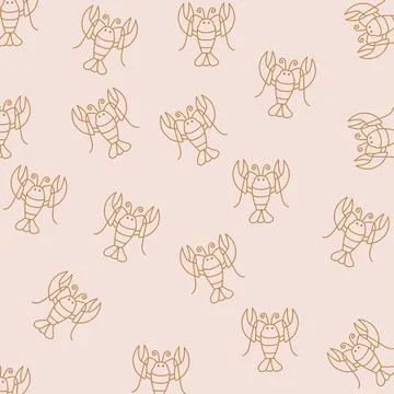 Shrimps seamless pattern with icons set of hand drawing and symbols on back.. Stock Illustration