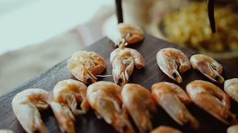 Shrimps served on Swedish table Stock Footage 68748935