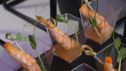 Shrimps snacks greens Stock Footage 165608506