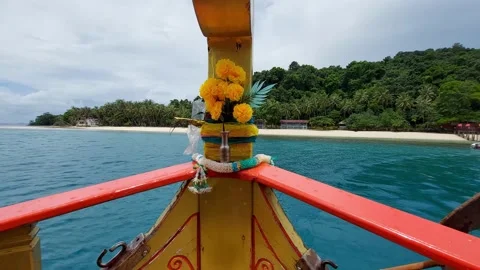 Shrine on the front of a Ferry Boat heading out to sea in Koh Chang Thailand 4K Stock Footage 148263522