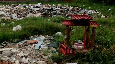 Shrine in Land Fill Stock Footage 12358734