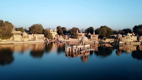 Shrines And Temples At Gad sisar Lake, Jaisalmer, India - Rajasthan. Stock Footage 101445801