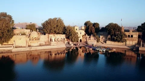 Shrines And Temples At Gad sisar Lake, Jaisalmer, India - Rajasthan. Stock Footage 101445899
