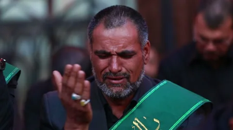 Shrine's servant crying for Imam Hussein calamity inside Hussein's shrine 791 Stock Footage 45162966