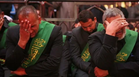 Shrine's servants crying on Imam Hussein, Karbala, Iraq 771 Stock Footage 45160062