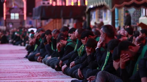 Shrine's servants crying for Imam Hussein inside Hussein's shrine, Karbala 776 Stock Footage 45160703