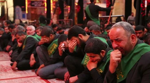 Shrine's servants crying for Imam Hussein inside Hussein's shrine 799 Video stock 45164905