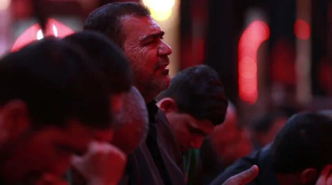 Shrine's servants mourning for Imam Hussein inside Hussein's shrine, Karbala 779 Stock Footage 45160459