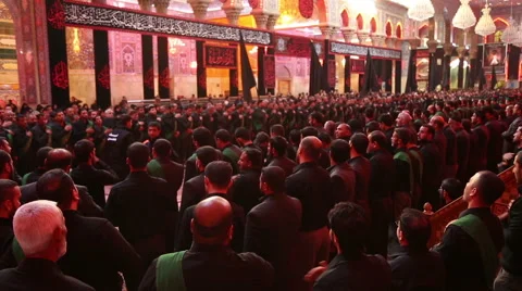 Shrine's servants mourning for Imam Hussein inside Hussein's shrine, Karbala 788 Stock Footage 45163598