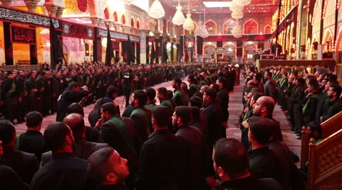 Shrine's servants mourning for Imam Hussein inside Hussein's shrine, Karbala 787 Stock Footage 45163708