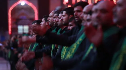 Shrine's servants mourning for Imam Hussein inside Hussein's shrine, Karbala 785 Stock Footage 45163949