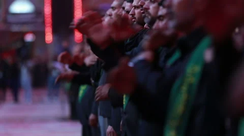 Shrine's servants mourning for Imam Hussein inside Hussein's shrine, Karbala 786 Stock Footage 45163980