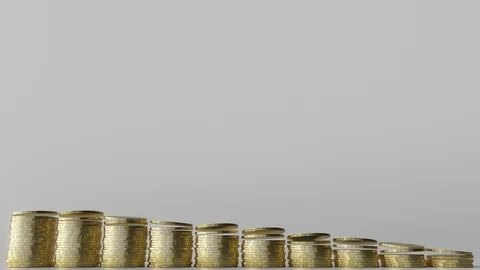 Shrinking bar chart made of coin stacks. Business decline or decreasing savings Stock Footage 88287108