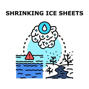 Shrinking ice sheets global warming causing sea level rise Stock Illustration