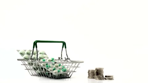 Shrinking stacks of various coins isolated on a white background Stock Footage 225729688