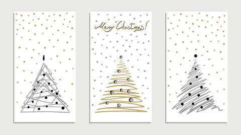 Сhristmas tree set card with falling snowflakes. Stock Illustration