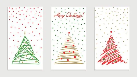 Сhristmas tree set card with falling snowflakes. Stock Illustration