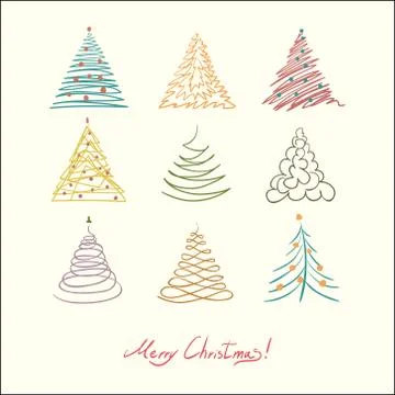 Сhristmas tree set. Vector simple illustration. Retro color. 스톡 일러스트