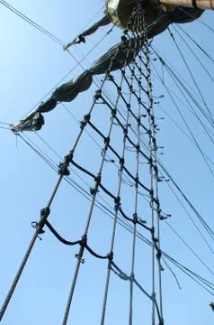 Shrouds on old sailing vessel. Stock Photos