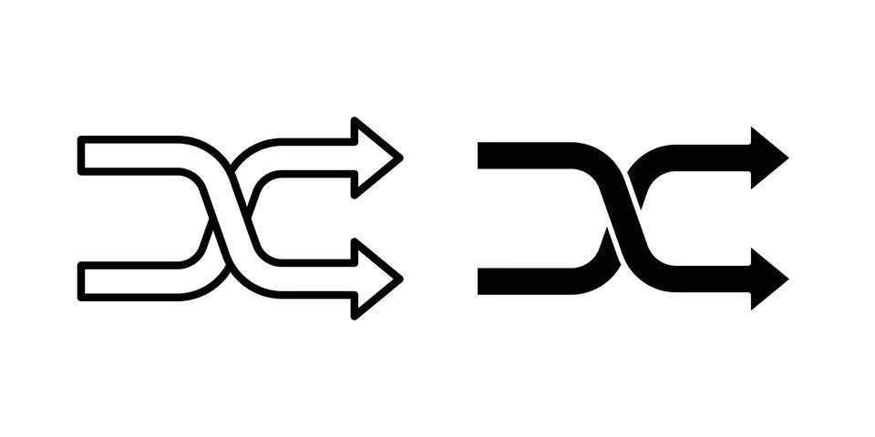 Shuffle arrow icon solid, line, and editable vector set. Stock Illustration