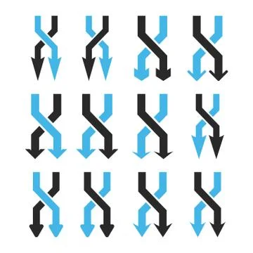 Shuffle Arrows Down Vector Flat Icon Set イラスト素材